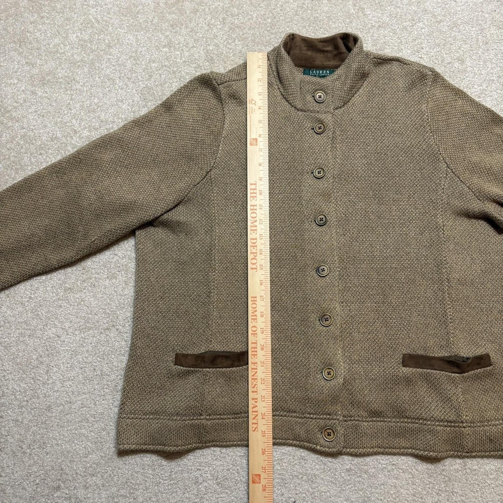 Lauren Ralph Lauren Cardigan Sweater Womens 2X Brown Mock Neck Button Pockets - Picture 5 of 9